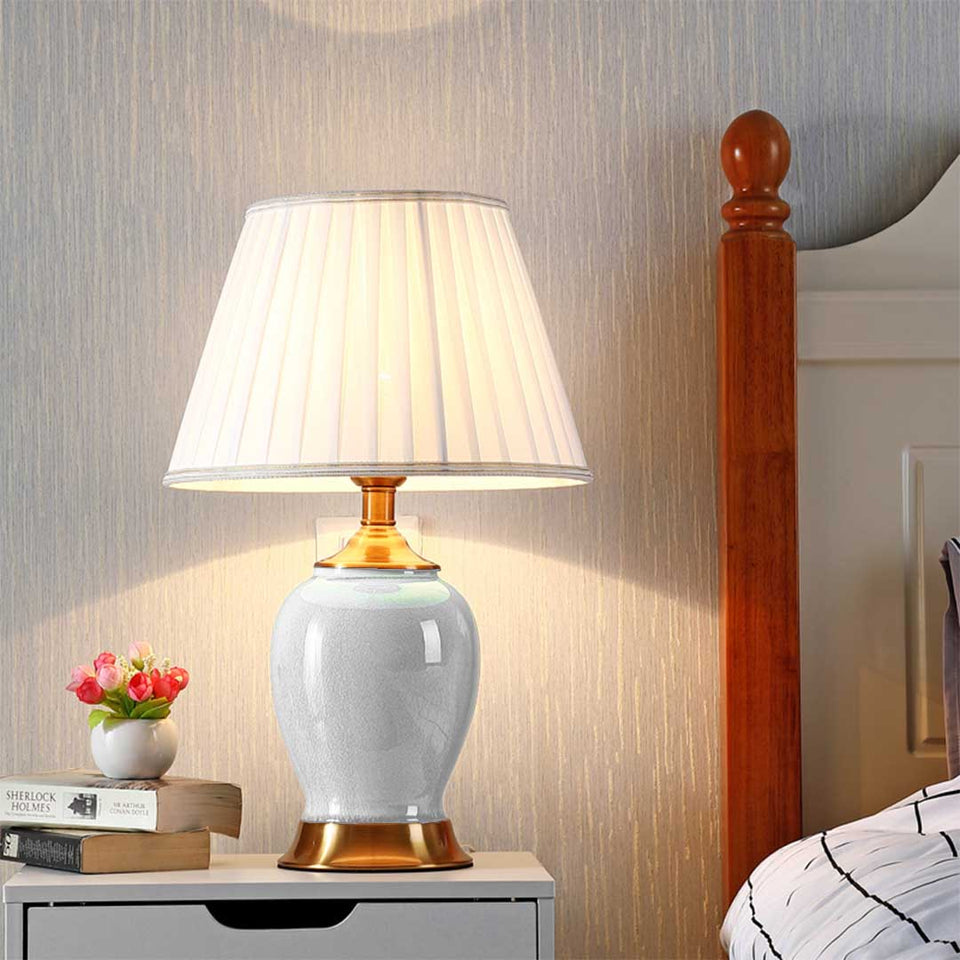 SOGA Ceramic Oval Table Lamp with Gold Metal Base Desk Lamp White