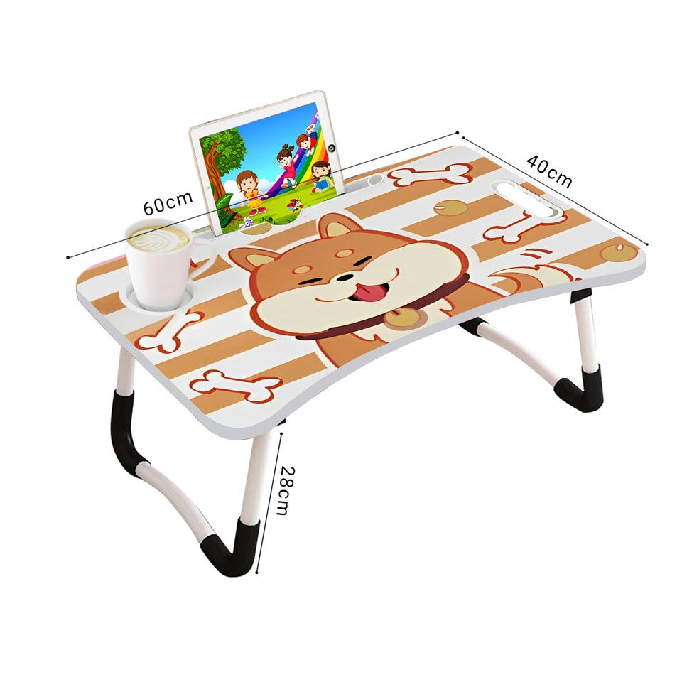 SOGA Cute Dog Design Portable Bed Table Adjustable Foldable Bed Sofa Study Table Laptop Mini Desk with Drawer and Cup Slot Home Decor