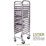 SOGA 2x Gastronorm Trolley 15 Tier Stainless Steel Bakery Trolley Suits GN 1/1 Pans
