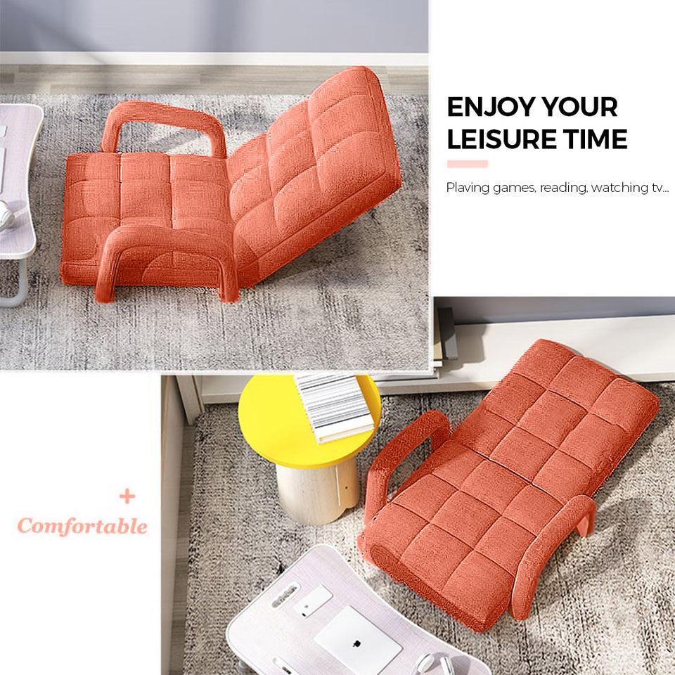 SOGA Foldable Lounge Cushion Adjustable Floor Lazy Recliner Chair with Armrest Orange