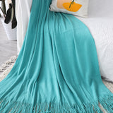 SOGA Teal Acrylic Knitted Throw Blanket Solid Fringed Warm Cozy Woven Cover Couch Bed Sofa Home Decor