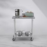 SOGA 80cm Commercial Catering Kitchen Stainless Steel Prep Work Bench Table with Backsplash and Caster Wheels