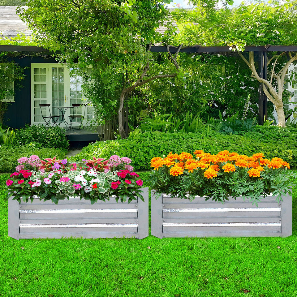 SOGA 120cm Rectangle Galvanised Raised Garden Bed Vegetable Herb Flower Outdoor Planter Box