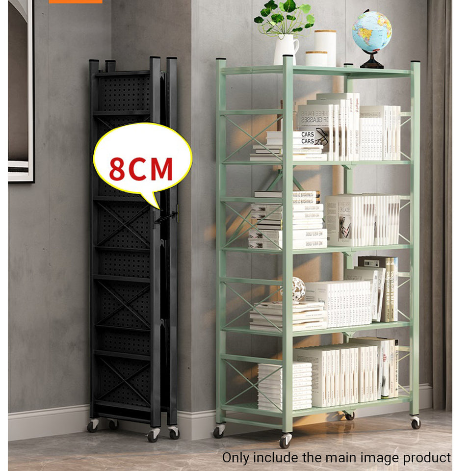 SOGA 4 Tier Steel Black Foldable Display Stand Multi-Functional Shelves Storage Organizer with Wheels