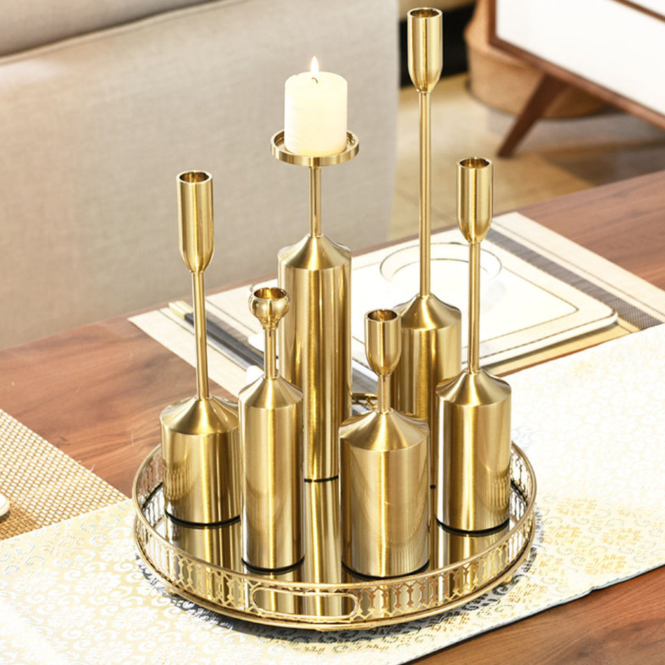 SOGA 6pcs Gold Iron Taper Luxury Candlestick Candle Holder Stand Pillar