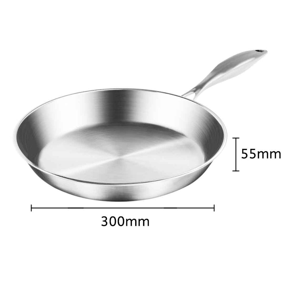 SOGA Stainless Steel Fry Pan 30cm Frying Pan Top Grade Induction Cooking FryPan