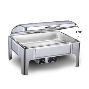 SOGA 4X 9L Rectangular Stainless Steel Soup Warmer Roll Top Chafer Chafing Dish Set with Glass Visual Window Lid