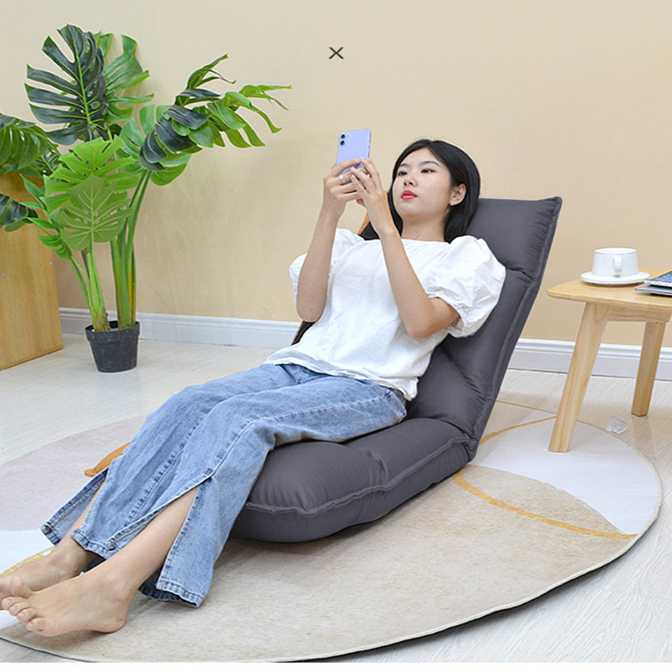 SOGA Grey Lounge Recliner Lazy Sofa Bed Tatami Cushion with Collapsible Backrest
