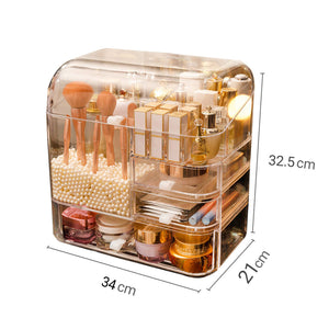 SOGA 2X Transparent Cosmetic Storage Box Clear Makeup Skincare Holder with Lid Drawers Waterproof  Dustproof Organiser with Pearls