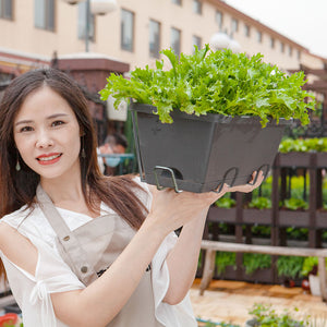 SOGA 49.5cm Black Rectangular Planter Vegetable Herb Flower Outdoor Plastic Box with Holder Balcony Garden Decor Set of 3