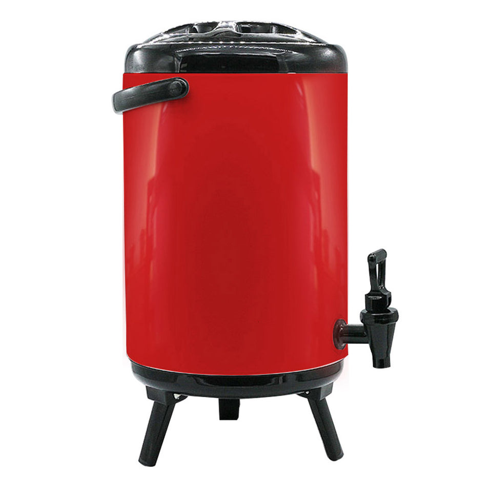 SOGA 2X 10L Stainless Steel Insulated Milk Tea Barrel Hot and Cold Beverage Dispenser Container with Faucet Red