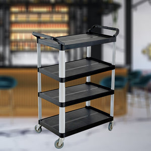 SOGA 4 Tier Food Trolley Portable Kitchen Cart Multifunctional Big Utility Service with wheels 950x500x1270mm Black