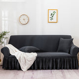SOGA 4-Seater Dark Grey Sofa Cover with Ruffled Skirt Couch Protector High Stretch Lounge Slipcover Home Decor
