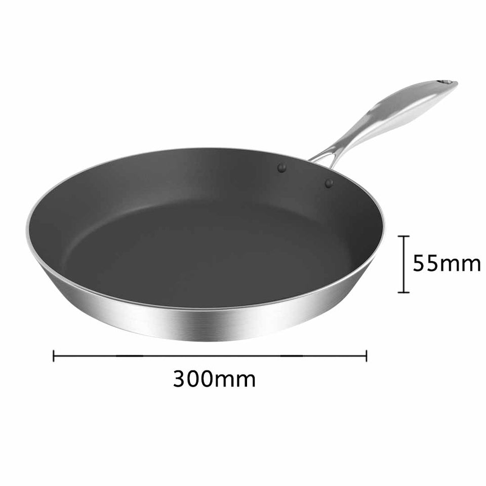 SOGA Stainless Steel Fry Pan 30cm Frying Pan Induction FryPan Non Stick Interior