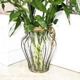 SOGA Clear European Glass Home Decor Flower Vase with Two Metal Handle