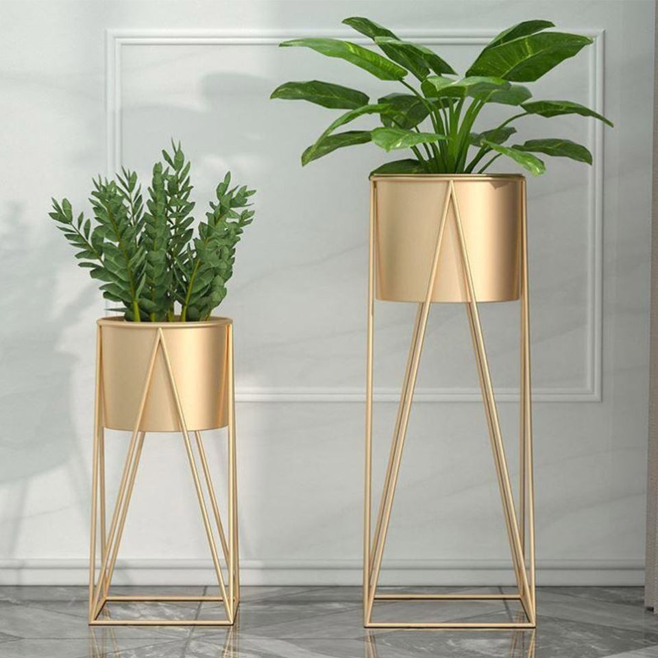 SOGA 2X 70cm Gold Metal Plant Stand with Gold Flower Pot Holder Corner Shelving Rack Indoor Display