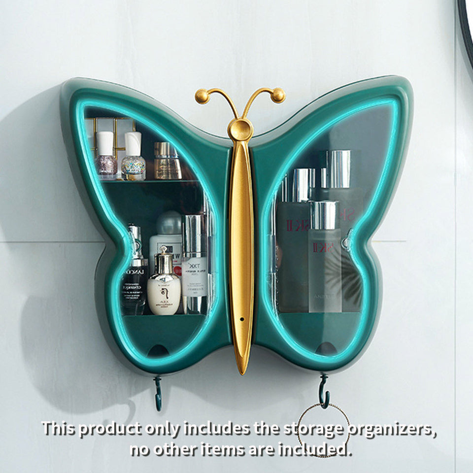 SOGA Green Butterfly Shape Wall-Mounted Makeup Organiser Dustproof Waterproof Bathroom Storage Box Home Decor