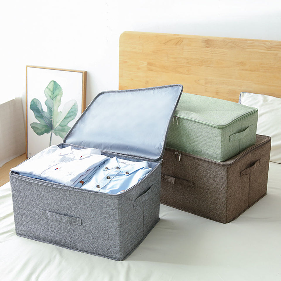 SOGA 2X Grey Large Portable Double Zipper Storage Box Moisture Proof Clothes Basket Foldable Home Organiser