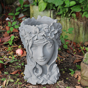 SOGA Resin Grey Creative Goddess Head Statue Planter Bonsai Flower Succulent Pot Decor