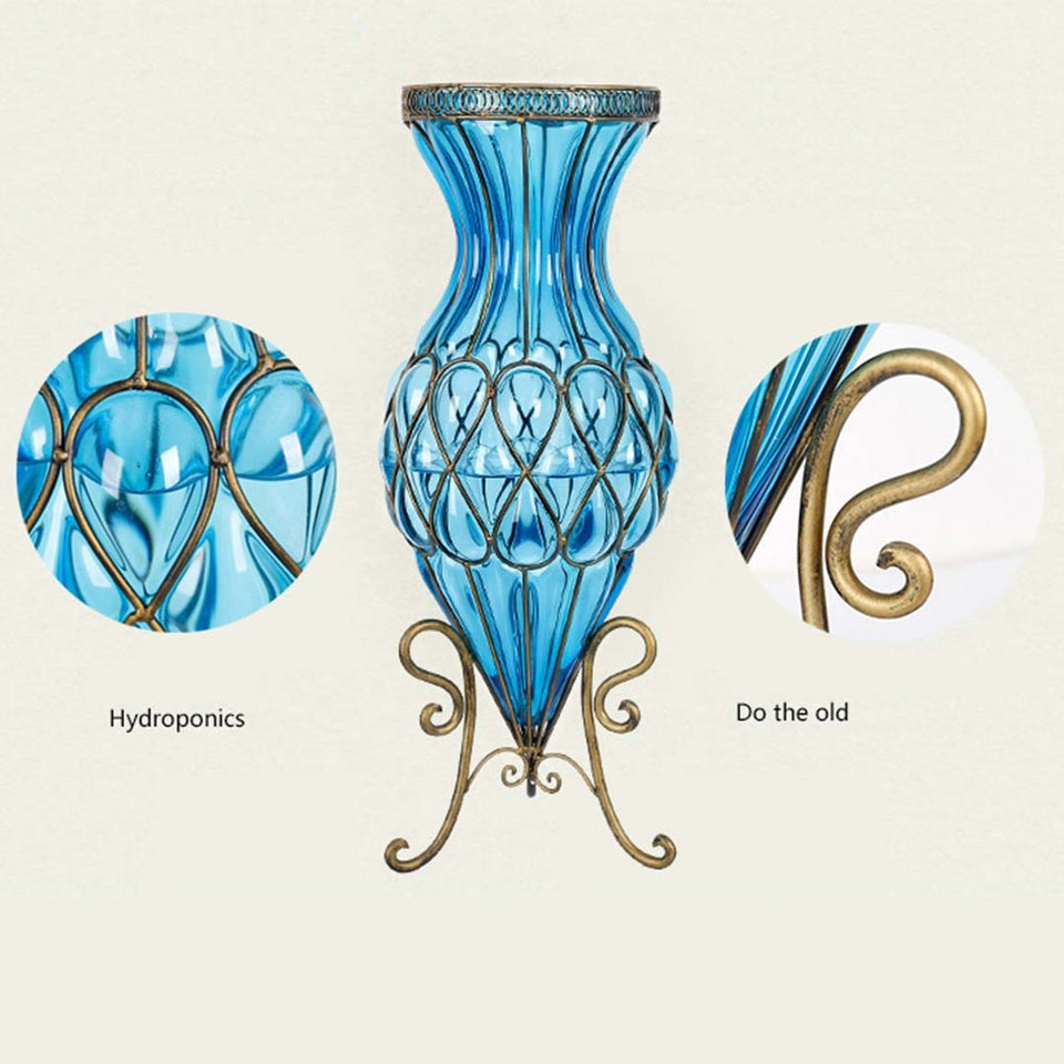 SOGA 67cm Blue Glass Tall Floor Vase and 12pcs White Artificial Fake Flower Set