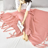 SOGA 2X Pink Tassel Fringe Knitting Blanket Warm Cozy Woven Cover Couch Bed Sofa Home Decor