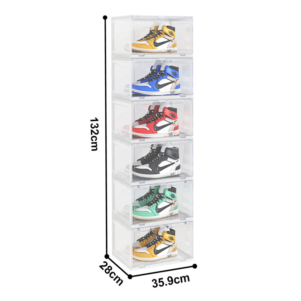 SOGA 2X 6 Tier Transparent Portable Shoe Organiser Sneaker Footwear Folding Plastic Bin Stackable Storage Box with Magnetic Door