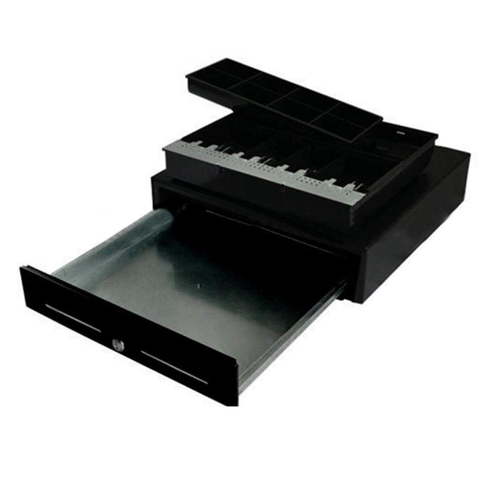 SOGA Black Heavy Duty Cash Drawer Electronic 4 Bills 8 Coins Cheque Slot Tray Pos 350