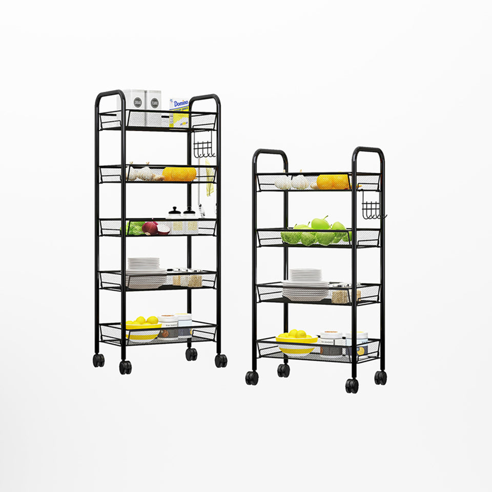 SOGA 2X 5 Tier Steel Black Bee Mesh Kitchen Cart Multi-Functional Shelves Storage Organizer with Wheels