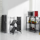 SOGA 2X 3 Tier Steel Black Foldable Kitchen Cart Multi-Functional Shelves Storage Organizer with Wheels