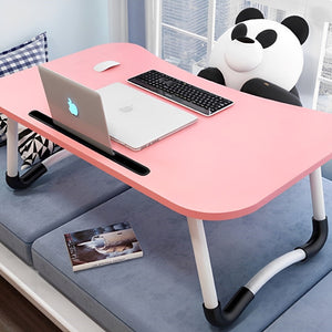 SOGA Pink Portable Bed Table Adjustable Foldable Bed Sofa Study Table Laptop Mini Desk with Notebook Stand Card Slot Holder Home Decor