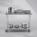 SOGA 120cm Commercial Catering Kitchen Stainless Steel Prep Work Bench Table with Backsplash and Caster Wheels