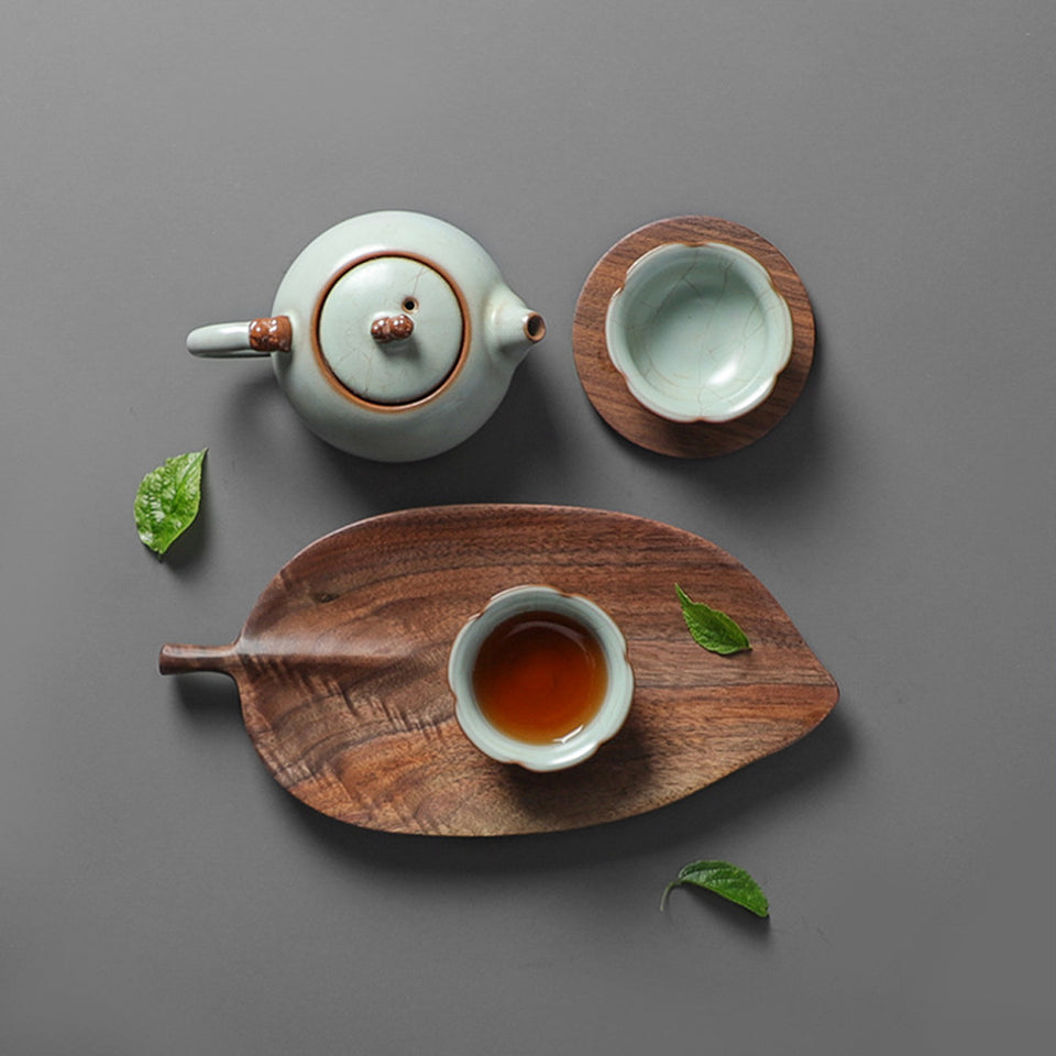 SOGA Set of 2 Walnut Leaf Shape Wooden Tray Food Charcuterie Serving Board Paddle Centerpiece Home Decor