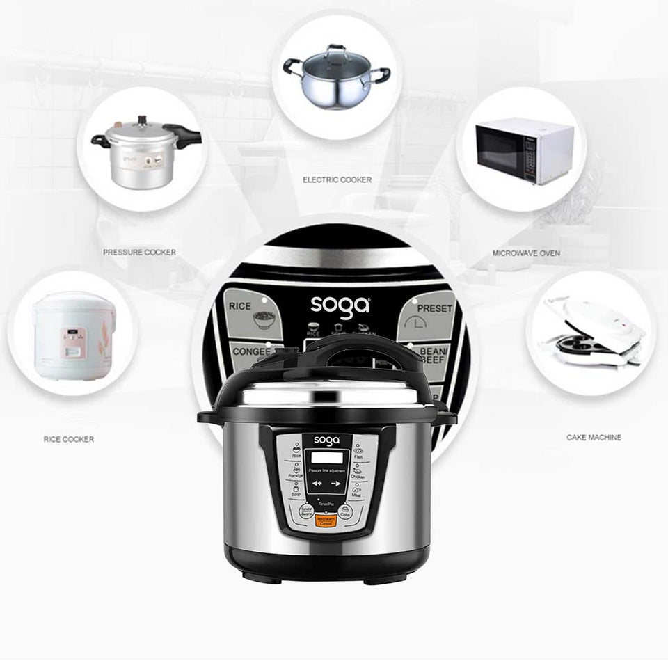 SOGA Electric Stainless Steel Pressure Cooker 12L 1600W Multicooker 16