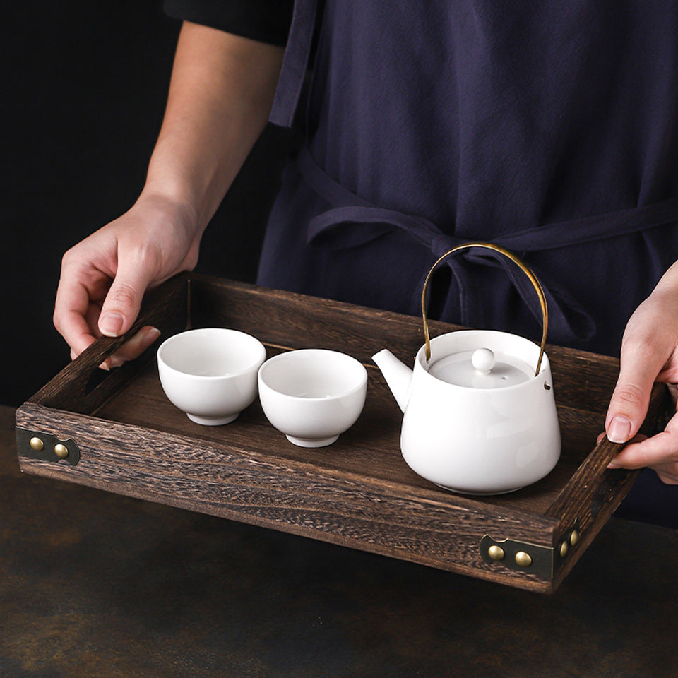 SOGA 2X Walnut Rectangle Serving Tray Small