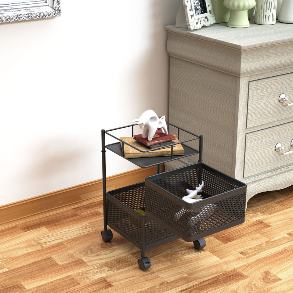 SOGA 2X 2 Tier Steel Square Rotating Kitchen Cart Multi-Functional Shelves Storage Organizer with Wheels