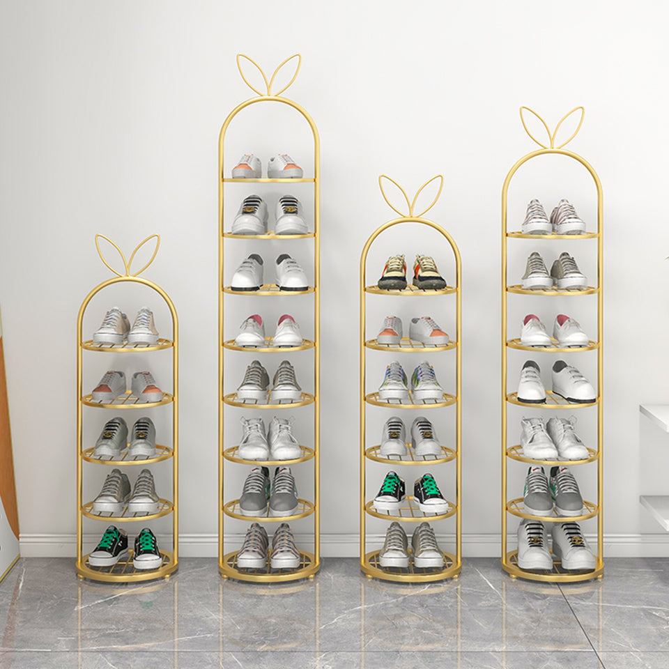 SOGA 7 Tier Bunny Ears Gold Plated Metal Shoe Organizer Space Saving Portable Footwear Storage Shelf