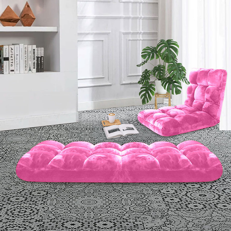 SOGA 2X Floor Recliner Folding Lounge Sofa Futon Couch Folding Chair Cushion Light Pink