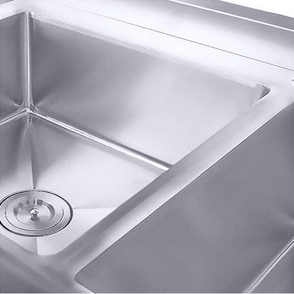 SOGA Commercial Kitchen Double Sink Work Bench Stainless Steel Food Prep 160*70*85cm