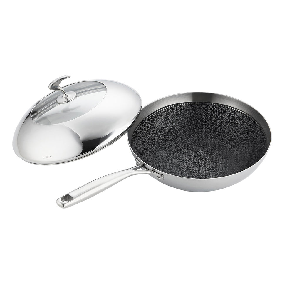 SOGA 18/10 Stainless Steel Fry Pan 30cm Frying Pan Top Grade Cooking Non Stick Interior Skillet with Lid