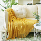 SOGA 2X Yellow Acrylic Knitted Throw Blanket Solid Fringed Warm Cozy Woven Cover Couch Bed Sofa Home Decor