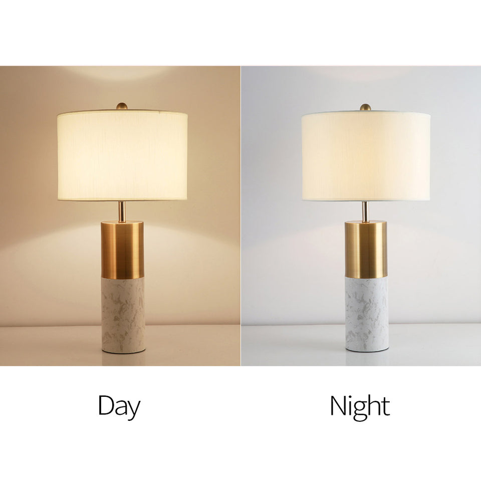 SOGA 2X 60cm White Marble Bedside Modern Desk Table Lamp Living Room Shade with Cylinder Base