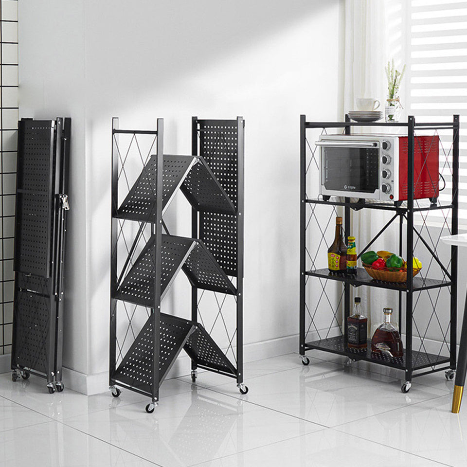 SOGA 2X 4 Tier Steel Foldable Kitchen Cart Multi-Functional Shelves with Wheels