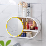 SOGA 2X 39cm Oval Wall-Mounted Mirror Storage Box Vanity Mirror Rack Bathroom Adhesive Shelf Home Organiser Deco