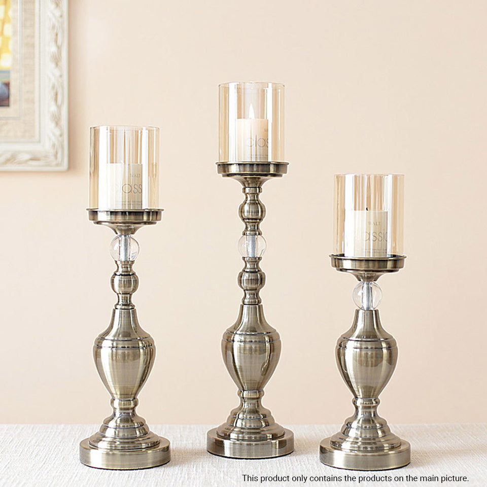 SOGA 37.4cm Glass Candlestick Candle Holder Stand Pillar Glass/Iron Metal
