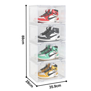 SOGA 2X 4 Tier Transparent Portable Shoe Organiser Sneaker Footwear Folding Plastic Bin Stackable Storage Box with Magnetic Door