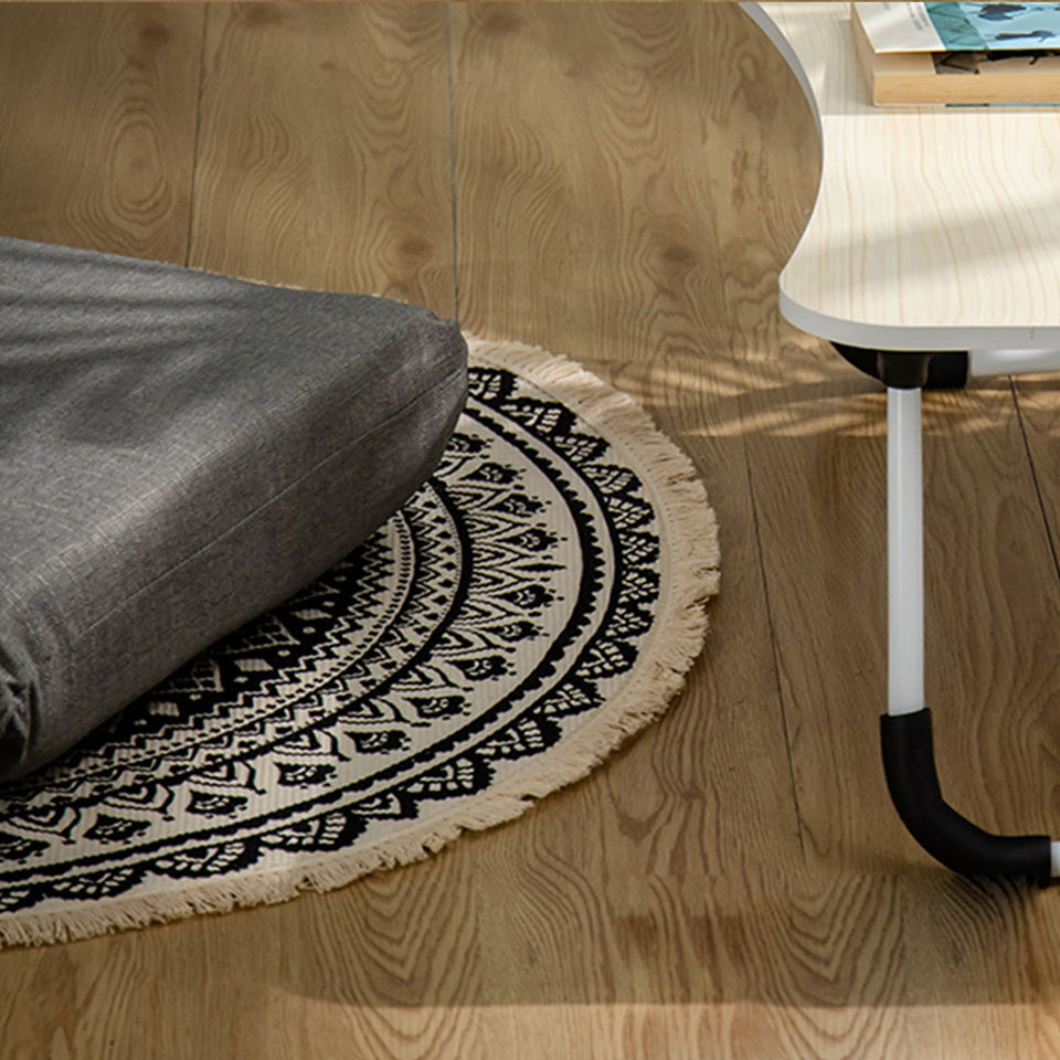 SOGA Black Carpet Soft Linen Bohemian Non-Slip Floor Retro Minimalist Round Rug Home Decor with Tassels