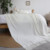 SOGA White Acrylic Knitted Throw Blanket Solid Fringed Warm Cozy Woven Cover Couch Bed Sofa Home Decor