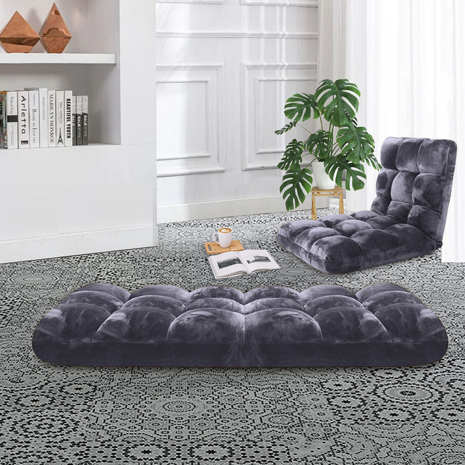 SOGA 4X Floor  Recliner Folding Lounge Sofa Futon Couch Folding Chair Cushion Grey
