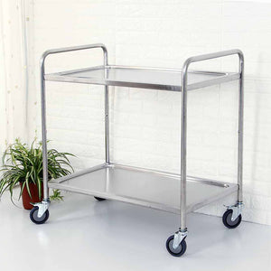 SOGA 2 Tier Stainless Steel Kitchen Dinning Food Cart Trolley Utility Round 86x54x94cm Large