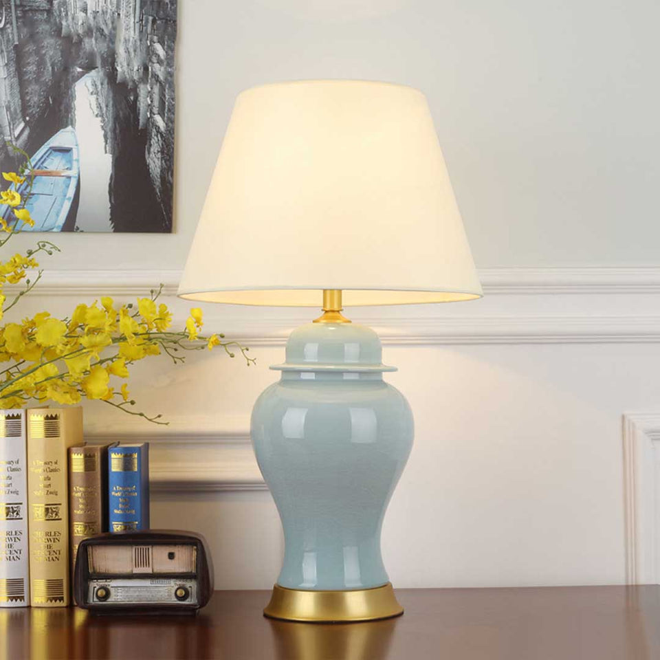 SOGA 4X Oval Ceramic Table Lamp with Gold Metal Base Desk Lamp Blue